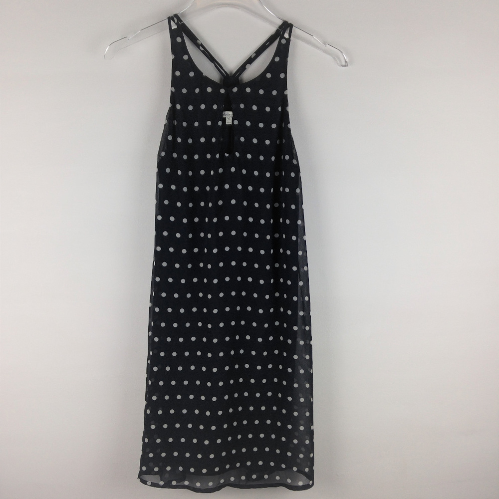 Navy Sleeveless Polka Dot Dress